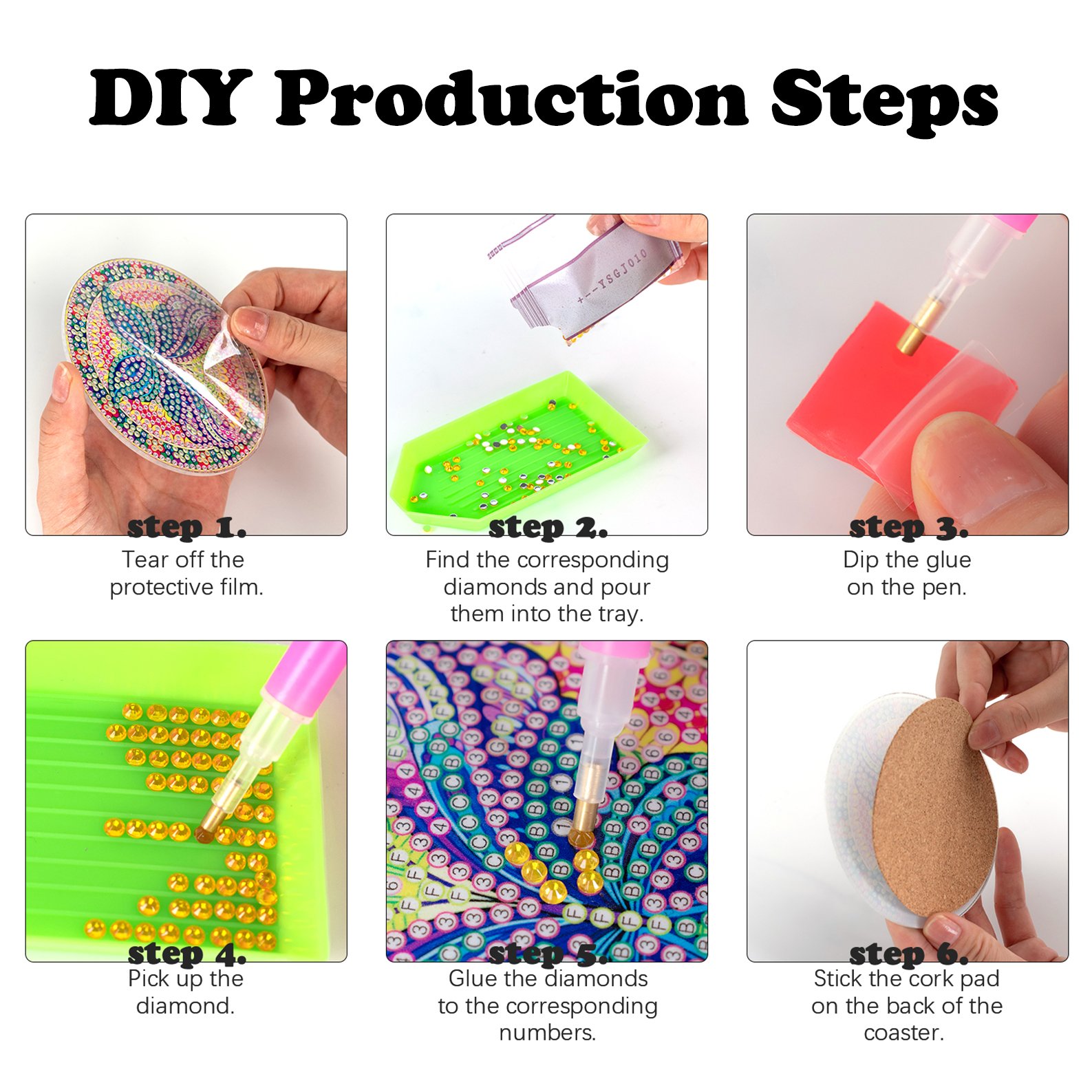 DIY Diamond Painting Coaster With Holder Cup Mat Pad Cartoon Animal Drink Cup Cushion Table Placemat Heat Resistant Cup Pad