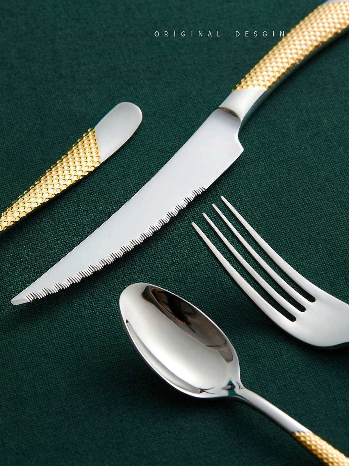New Trending Product 2024 Popular Design Silver Gold Cutlery Set Silverware Engraved Spoon Metal Golden