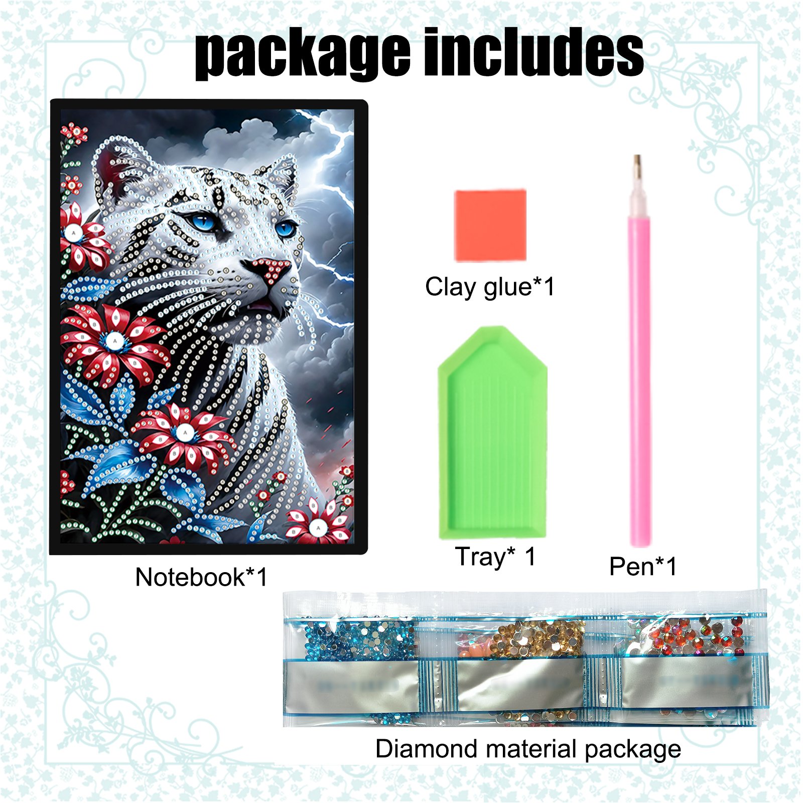 3D diamond painting tiger flower notebook