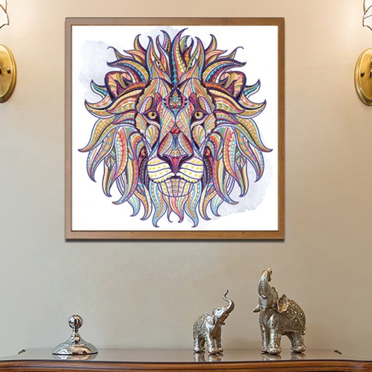 Handmade crafts wholesale DIY 50*50 cm special shaped animal lion head diamond rhinestone painting