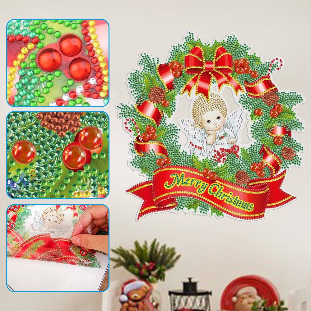 DIY popular Christmas diamond painting children's cartoon handmade stickers Santa Claus decal flower wreath crystal shaped