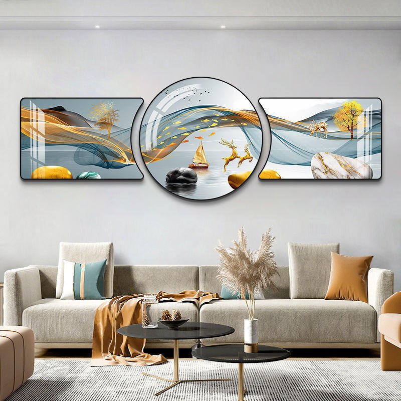 Modern Simple Living Room Decorative Triptych Crystal Porcelain Diamond Painting Sofa Background Wall Hanging Mural Wall Art