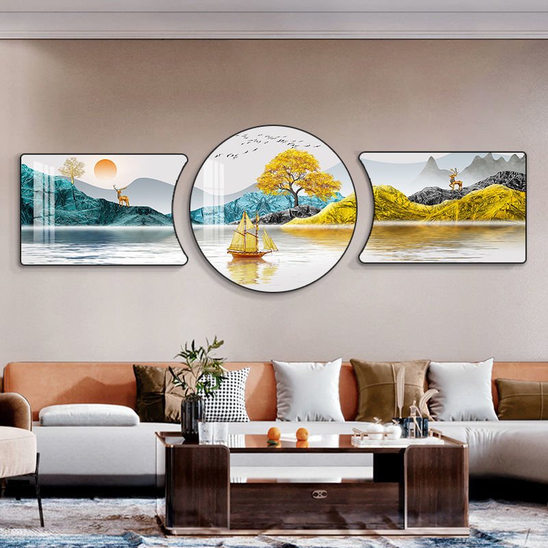 Modern Simple Living Room Decorative Triptych Crystal Porcelain Diamond Painting Sofa Background Wall Hanging Mural Wall Art