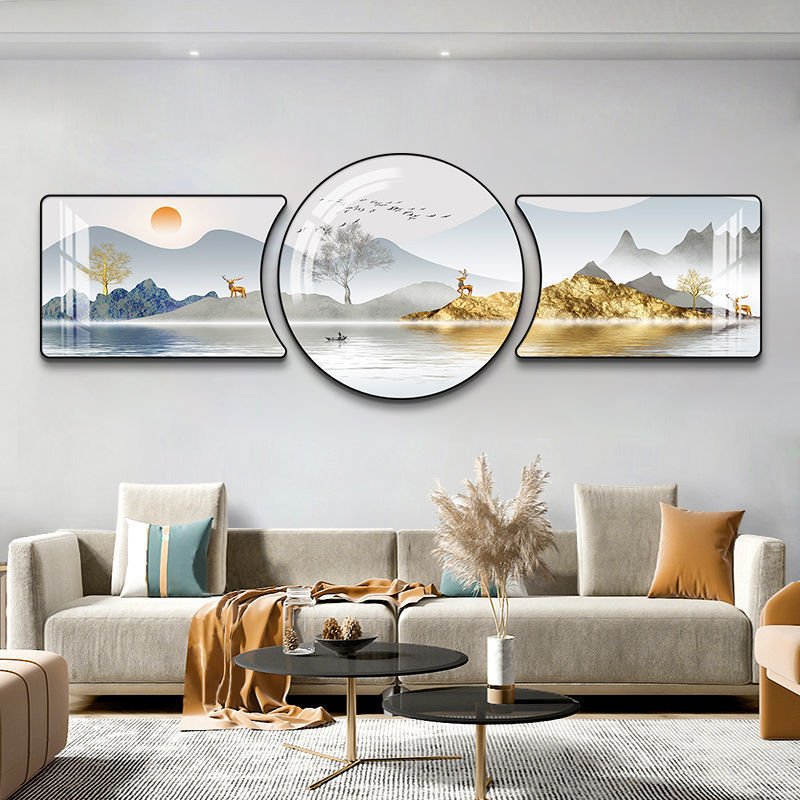 Modern Simple Living Room Decorative Triptych Crystal Porcelain Diamond Painting Sofa Background Wall Hanging Mural Wall Art