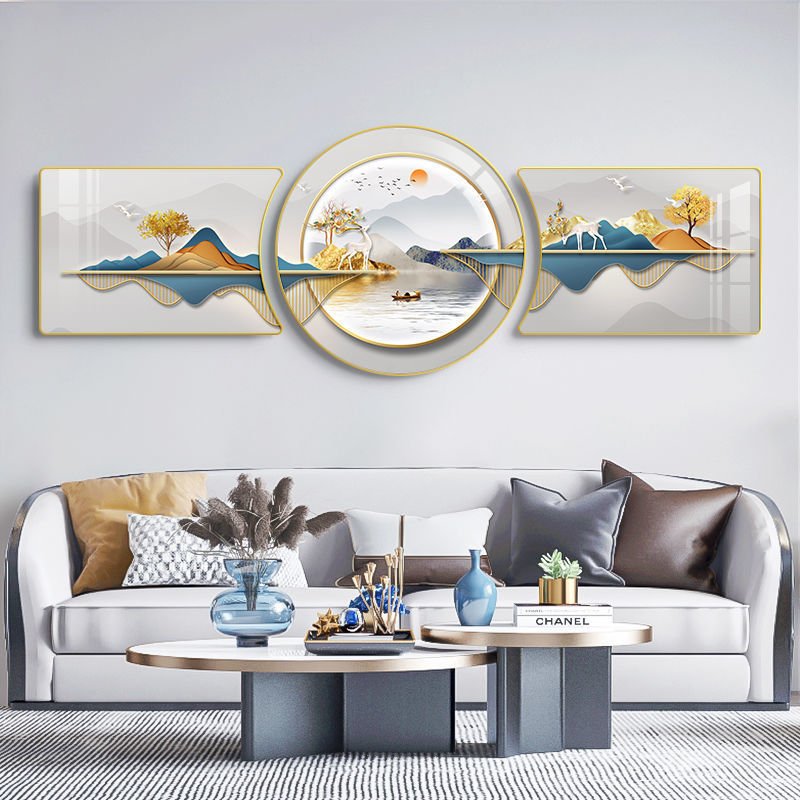 Modern Simple Living Room Decorative Triptych Crystal Porcelain Diamond Painting Sofa Background Wall Hanging Mural Wall Art