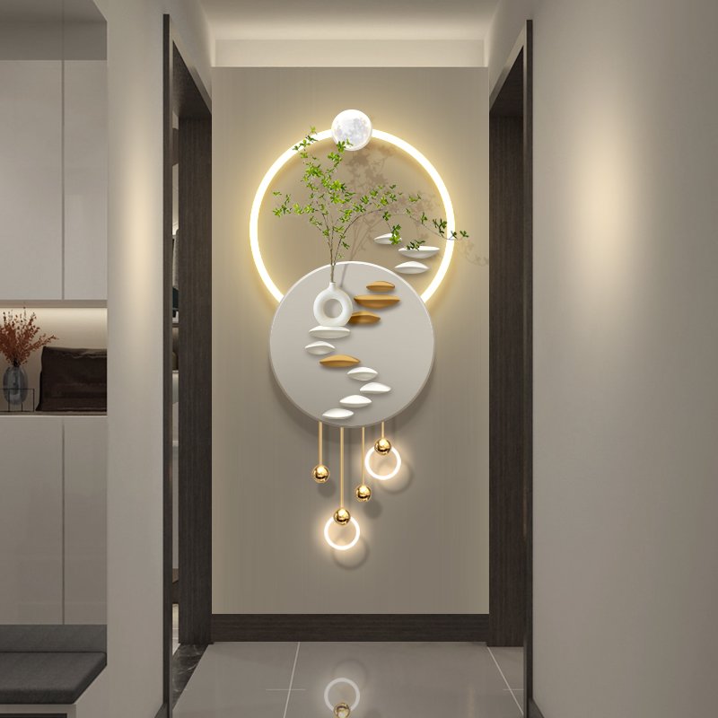 Modern simple Living room decoration with Led Light & artificial flower still life theme acrylic and diamond surface wall decor