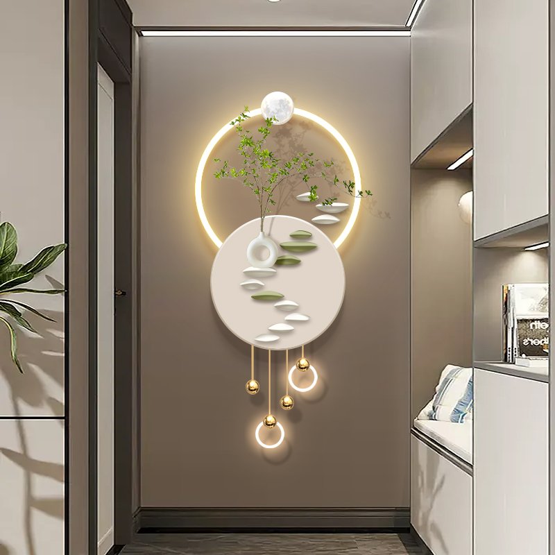 Modern simple Living room decoration with Led Light & artificial flower still life theme acrylic and diamond surface wall decor