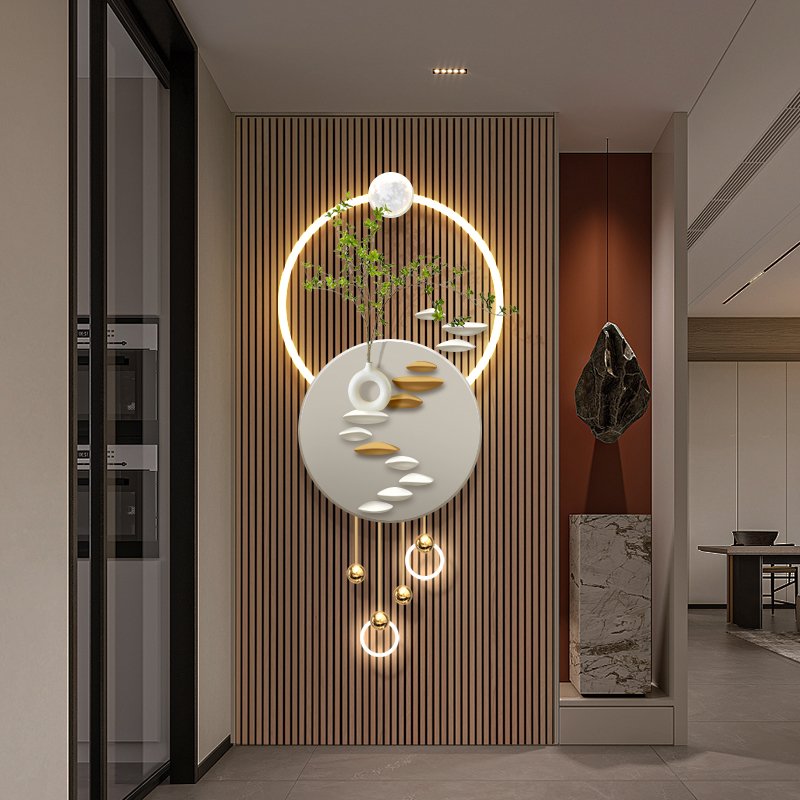Modern simple Living room decoration with Led Light & artificial flower still life theme acrylic and diamond surface wall decor