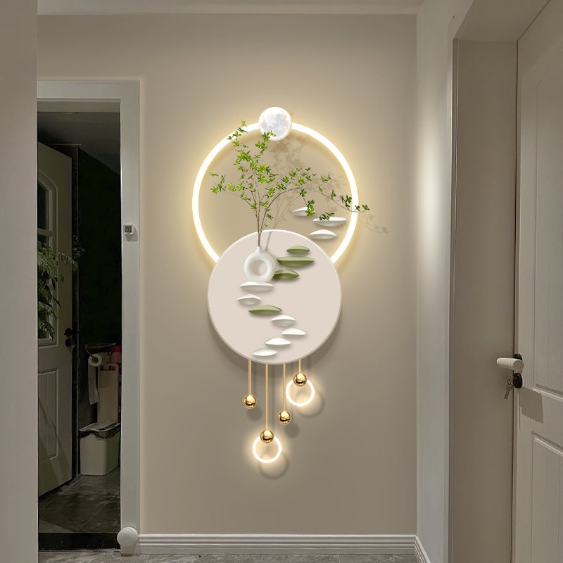 Modern simple Living room decoration with Led Light & artificial flower still life theme acrylic and diamond surface wall decor