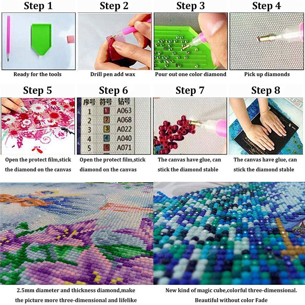 DIY 5D Diamond Painting by Number Kits Cross Stitch Full Drill Crystal Rhinestone Embroidery Pictures Arts Craft for Home Wall