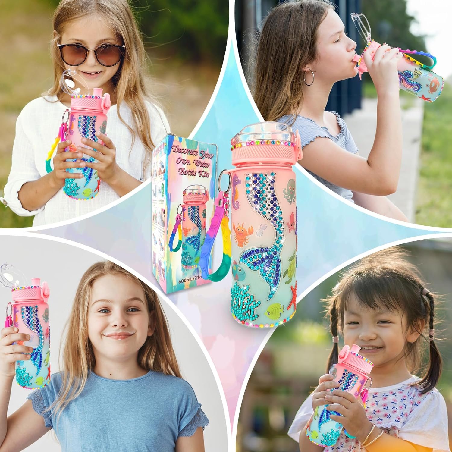 Decorate Your Own Water Bottle Kits for Girls Mermaid Gem Diamond Painting Crafts Fun Arts and Crafts Gifts Toys
