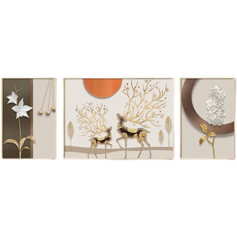 Light luxury living room decorative painting modern sofa background wall mural crystal porcelain triptych high-grade wall art