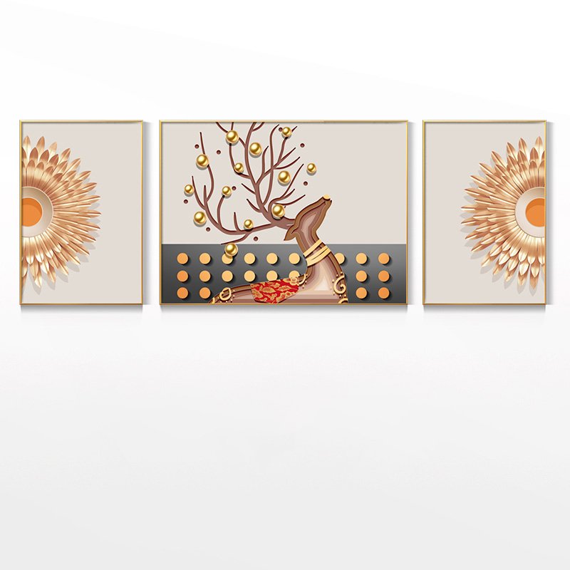 Light luxury living room decorative painting modern sofa background wall mural crystal porcelain triptych high-grade wall art
