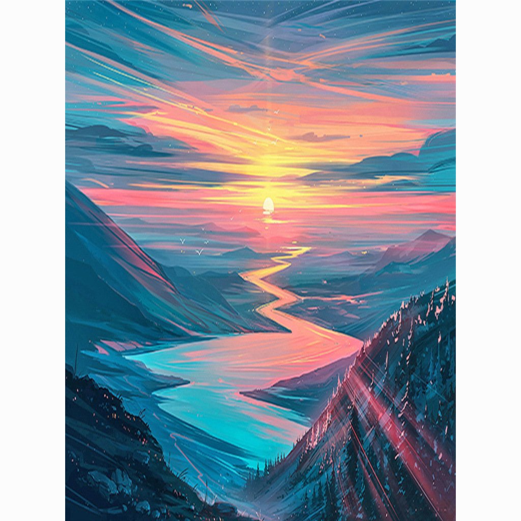 Full Round Drill Diamond Painting Abstract Landscapes DIY 5D Diamond Art Diamond Painting 5D Game Sunset For Living Room