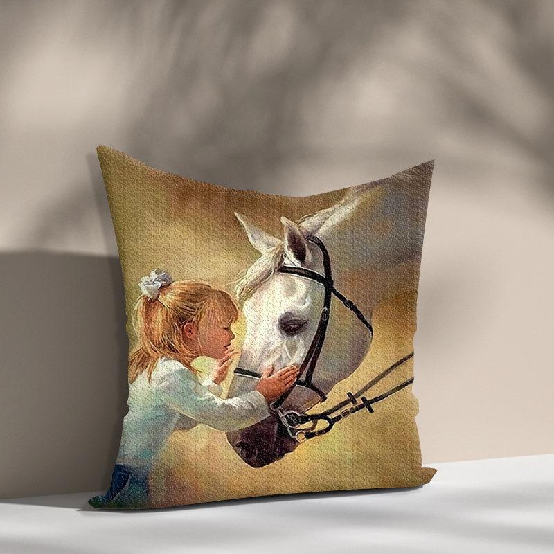 5D Diamond Painting pillow case Little Girl Horse Kiss Kit Rhinestone diamond painting Home Decoration Craft