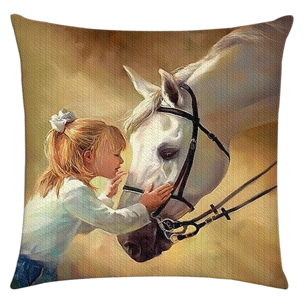 5D Diamond Painting pillow case Little Girl Horse Kiss Kit Rhinestone diamond painting Home Decoration Craft