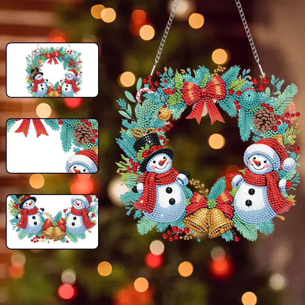 DIY Special Shaped Christmas Decor Wreath Diamond Painting Pendant Home Decoration Snowman Acrylic Diamond Irregular Pendant