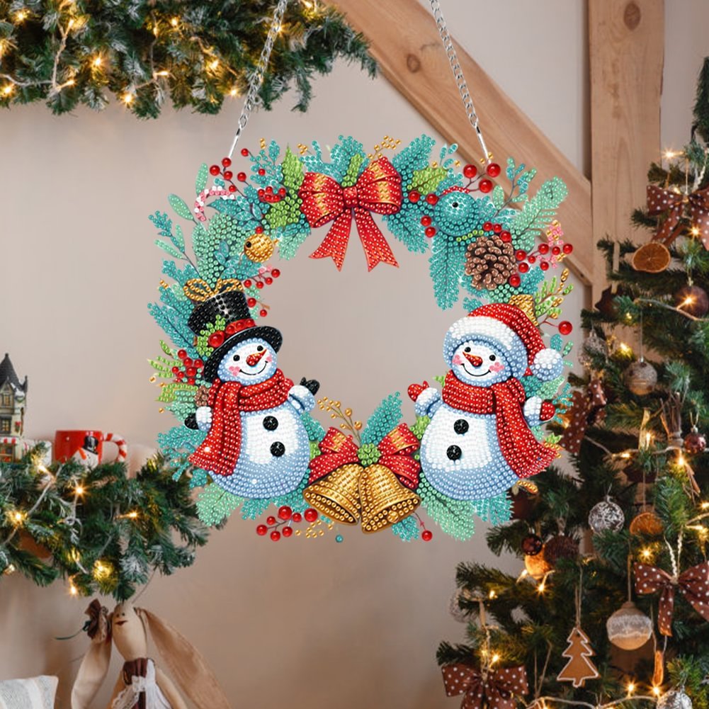 DIY Special Shaped Christmas Decor Wreath Diamond Painting Pendant Home Decoration Snowman Acrylic Diamond Irregular Pendant