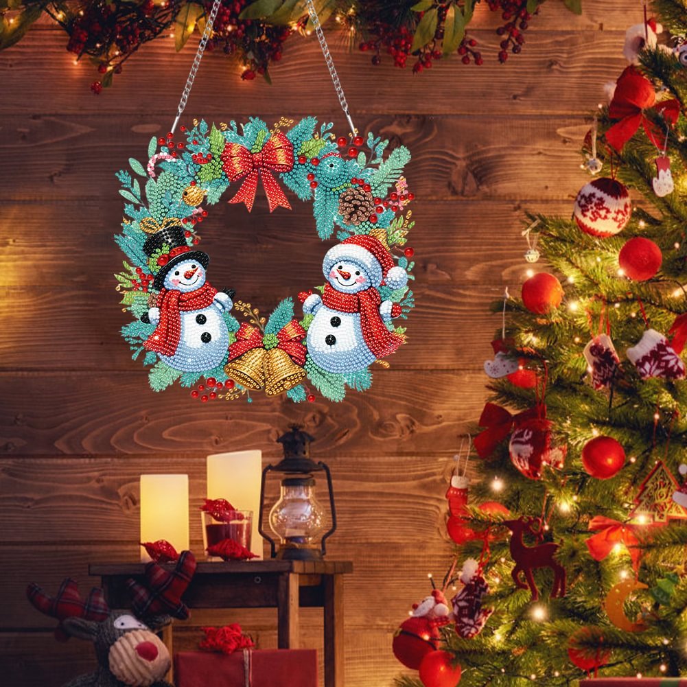 DIY Special Shaped Christmas Decor Wreath Diamond Painting Pendant Home Decoration Snowman Acrylic Diamond Irregular Pendant