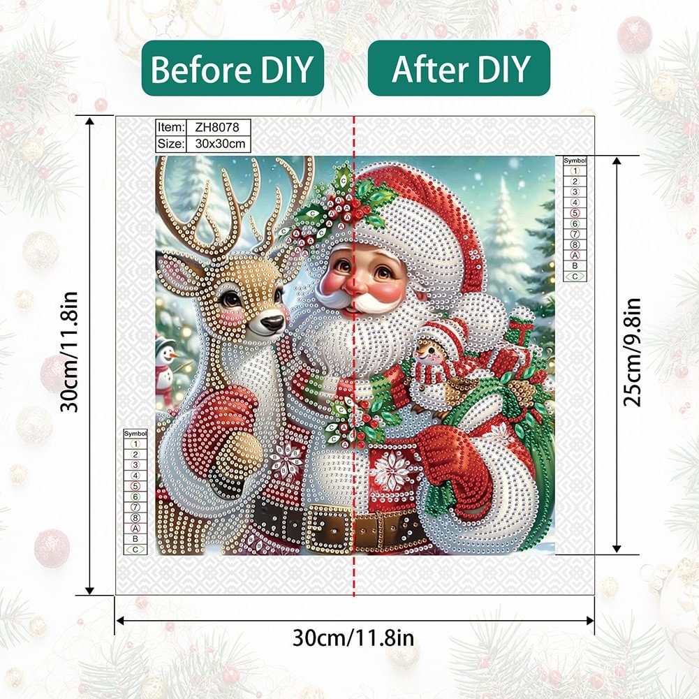 Custom 30x30CM DIY Santa Claus Christmas Decor Diamond Painting Special Shaped 5D Acrylic Diamond Painting Christmas Gifts