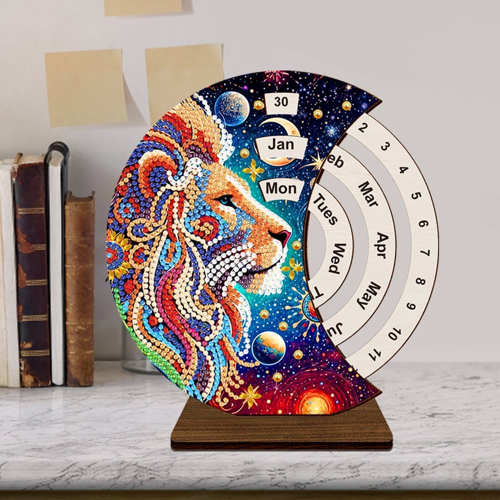 2025 new arrival Wooden Flower Lion Perpetual Calendar 5D DIY Craft Ornament Kit