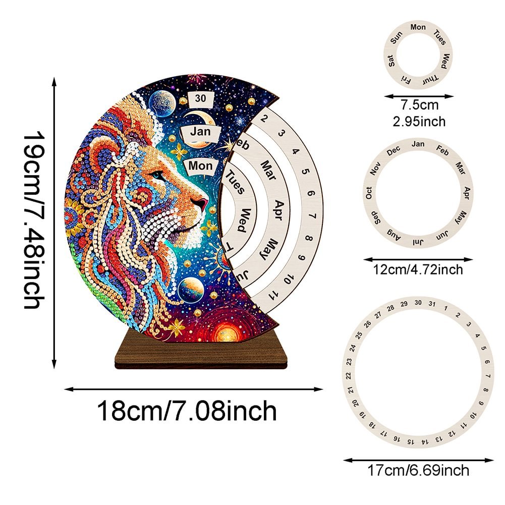 2025 new arrival Wooden Flower Lion Perpetual Calendar 5D DIY Craft Ornament Kit