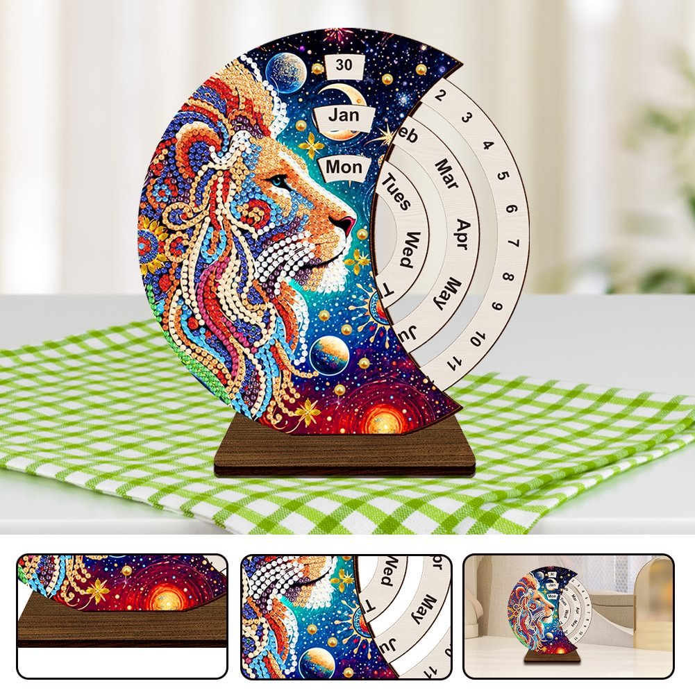 2025 new arrival Wooden Flower Lion Perpetual Calendar 5D DIY Craft Ornament Kit