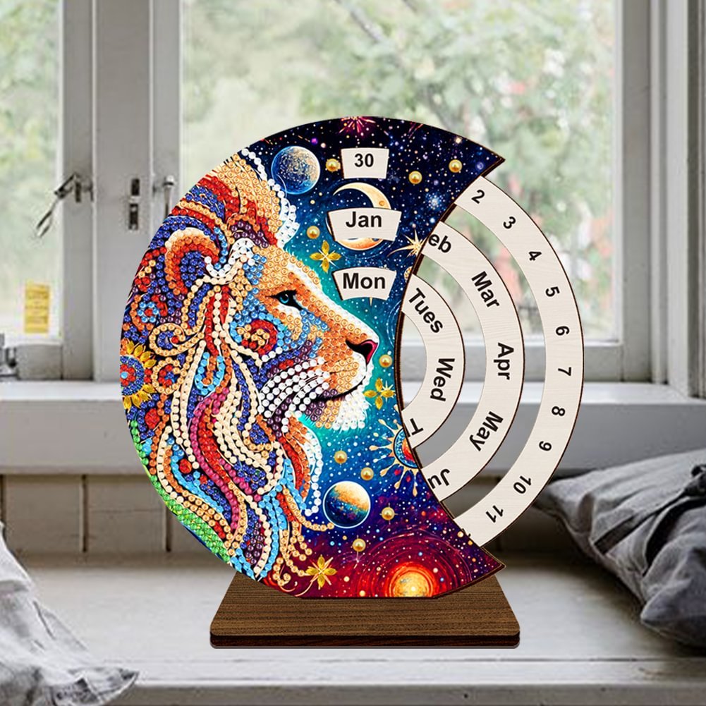 2025 new arrival Wooden Flower Lion Perpetual Calendar 5D DIY Craft Ornament Kit