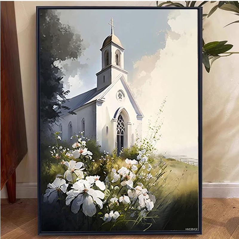 White Church diamond dot painting Architectural Landscape 5d diy diamond painting accessories Home Wall Decor