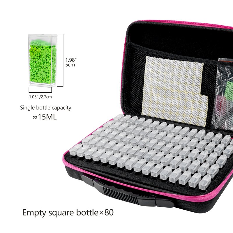 Hot Sale 80 Square Bottles Diamond Painting Storage Box with Diamond Embroidery Point Drill Tools Kits Carry Case Zipper Bag