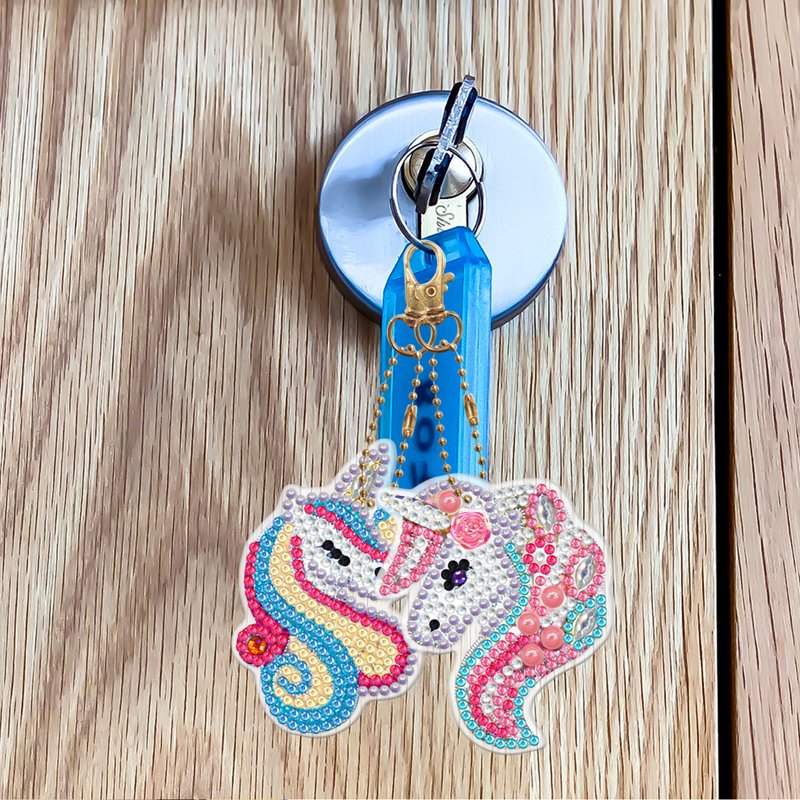 Creative Diy Diamond Painting Key Chain Pendant Crystal Drill Horse Pattern Keyring Cute Decoration For Children