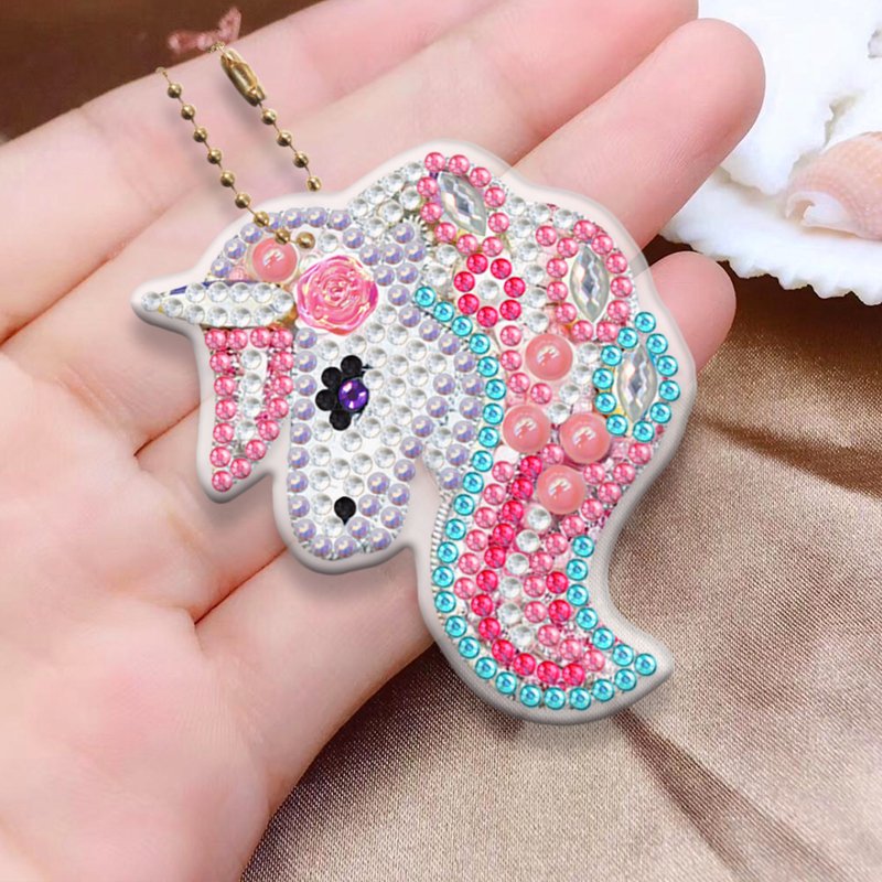 Creative Diy Diamond Painting Key Chain Pendant Crystal Drill Horse Pattern Keyring Cute Decoration For Children