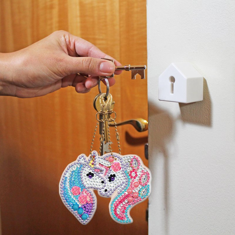 Creative Diy Diamond Painting Key Chain Pendant Crystal Drill Horse Pattern Keyring Cute Decoration For Children