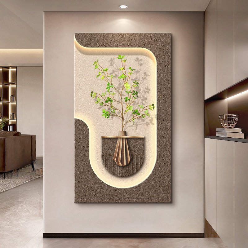New Trend Nordic acrylic UV cutting sandstone surface decorative painting with led lights and vase home decor