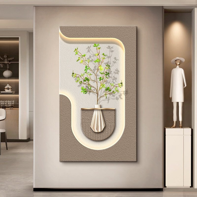 New Trend Nordic acrylic UV cutting sandstone surface decorative painting with led lights and vase home decor