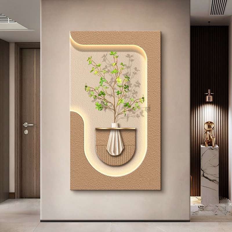 New Trend Nordic acrylic UV cutting sandstone surface decorative painting with led lights and vase home decor