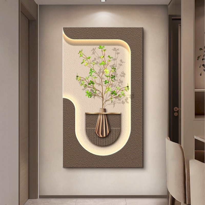 New Trend Nordic acrylic UV cutting sandstone surface decorative painting with led lights and vase home decor