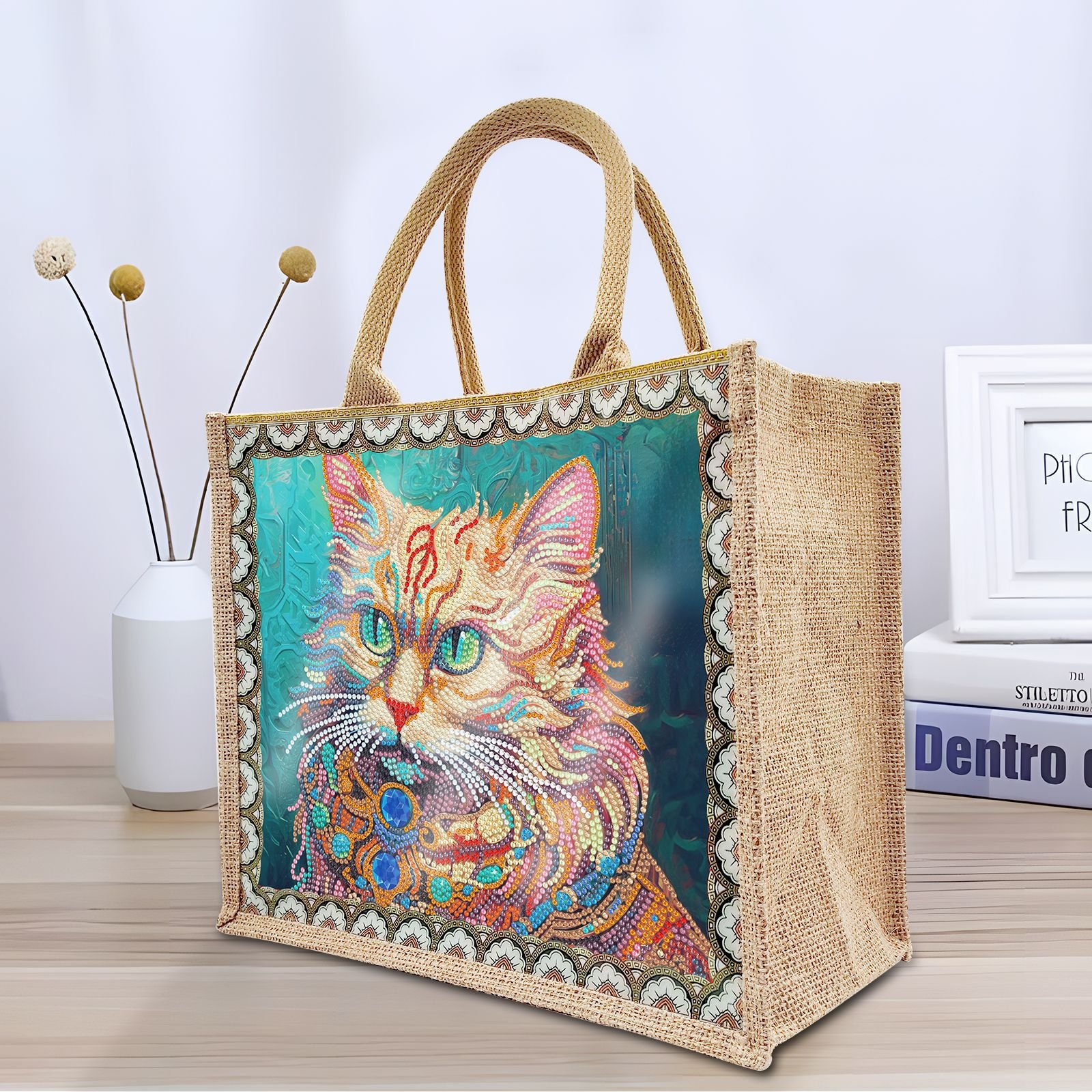 LS new Diamond Painting Burlap bag Replaceable pattern dot drill Linen Environmentally friendly portable shopping bags