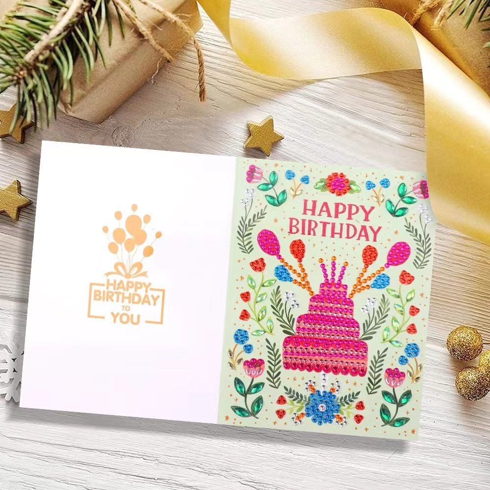 Happy Birthday 5D DIY Special Shaped Diamond Painting Birthday Single Greeting Cards