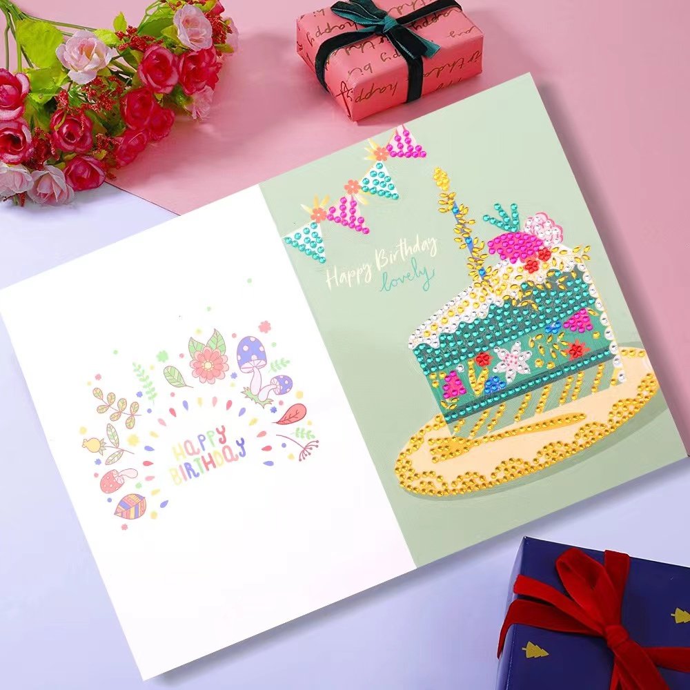 Happy Birthday 5D DIY Special Shaped Diamond Painting Birthday Single Greeting Cards
