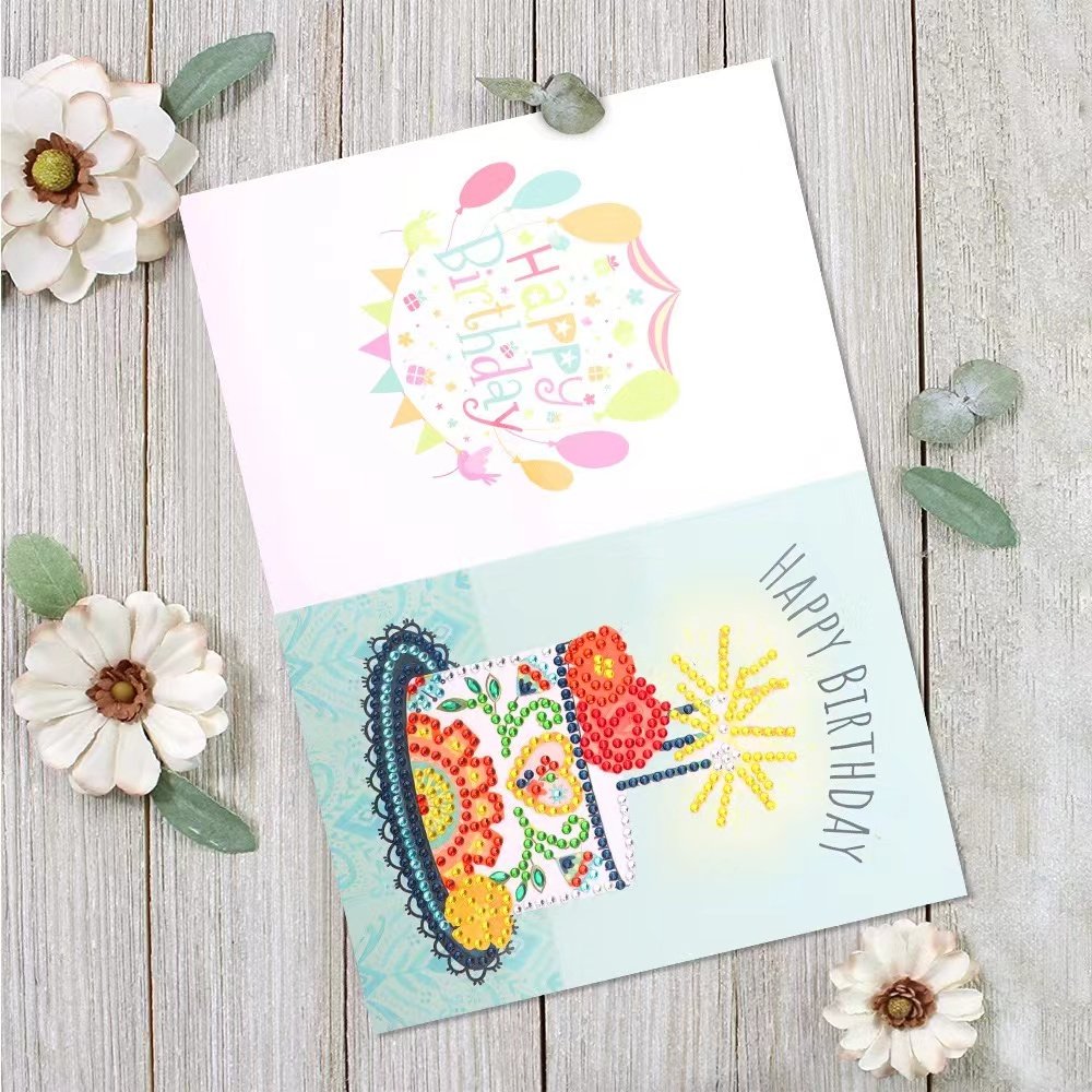 Happy Birthday 5D DIY Special Shaped Diamond Painting Birthday Single Greeting Cards