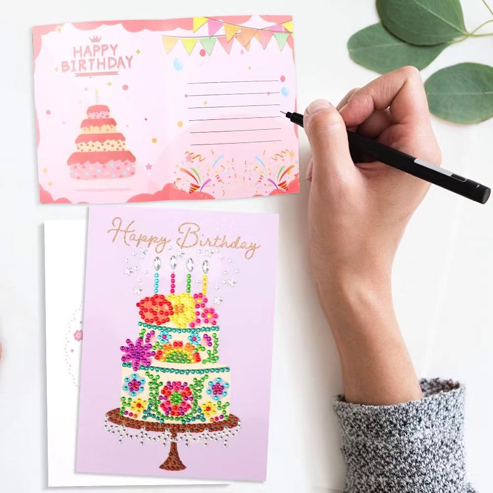 Happy Birthday 5D DIY Special Shaped Diamond Painting Birthday Single Greeting Cards