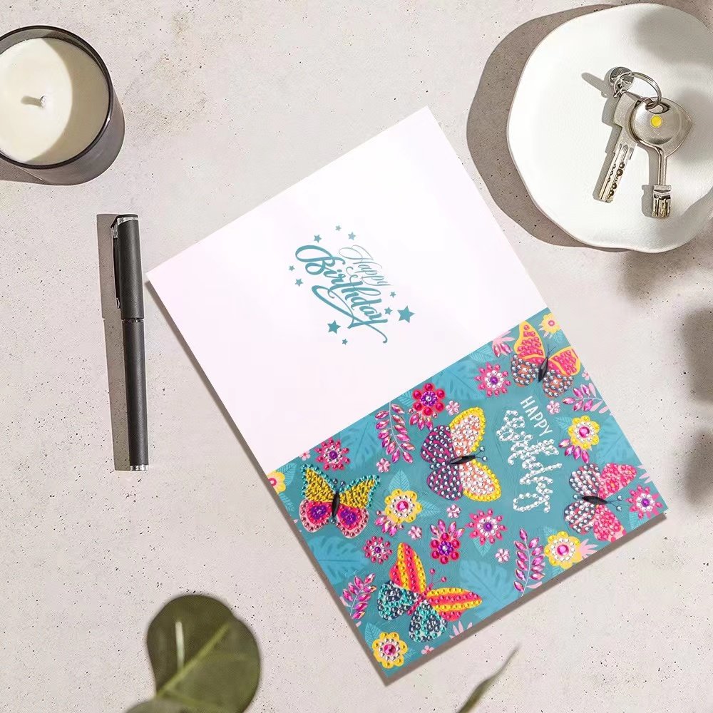 Happy Birthday 5D DIY Special Shaped Diamond Painting Birthday Single Greeting Cards