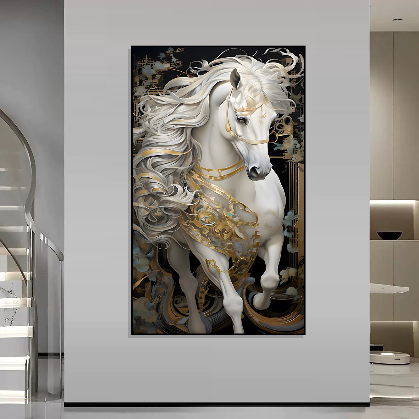 The latest popular modern light luxury horse corridor Diamonds paintings LED Crystal porcelain painting home decoration