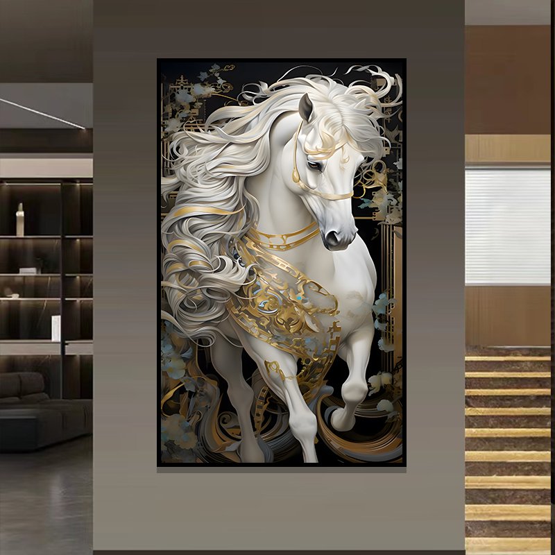 The latest popular modern light luxury horse corridor Diamonds paintings LED Crystal porcelain painting home decoration