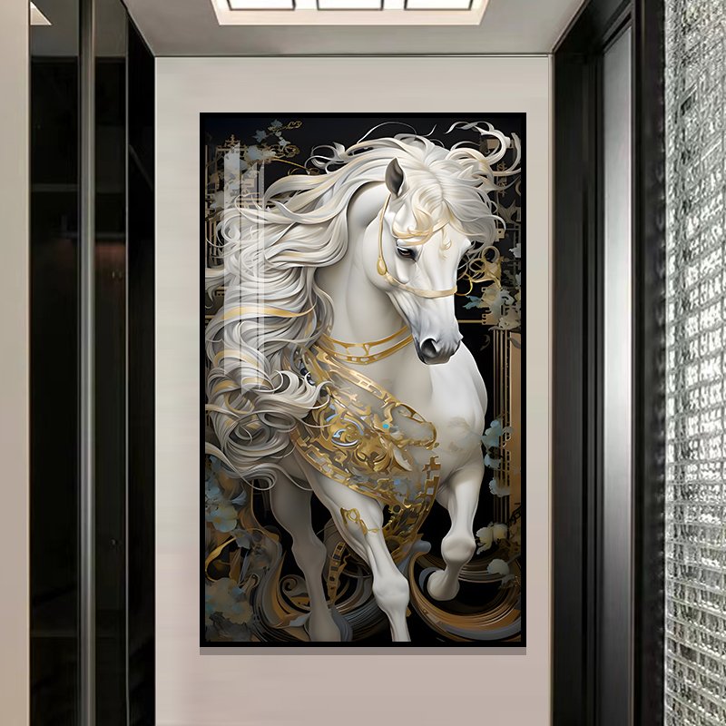 The latest popular modern light luxury horse corridor Diamonds paintings LED Crystal porcelain painting home decoration