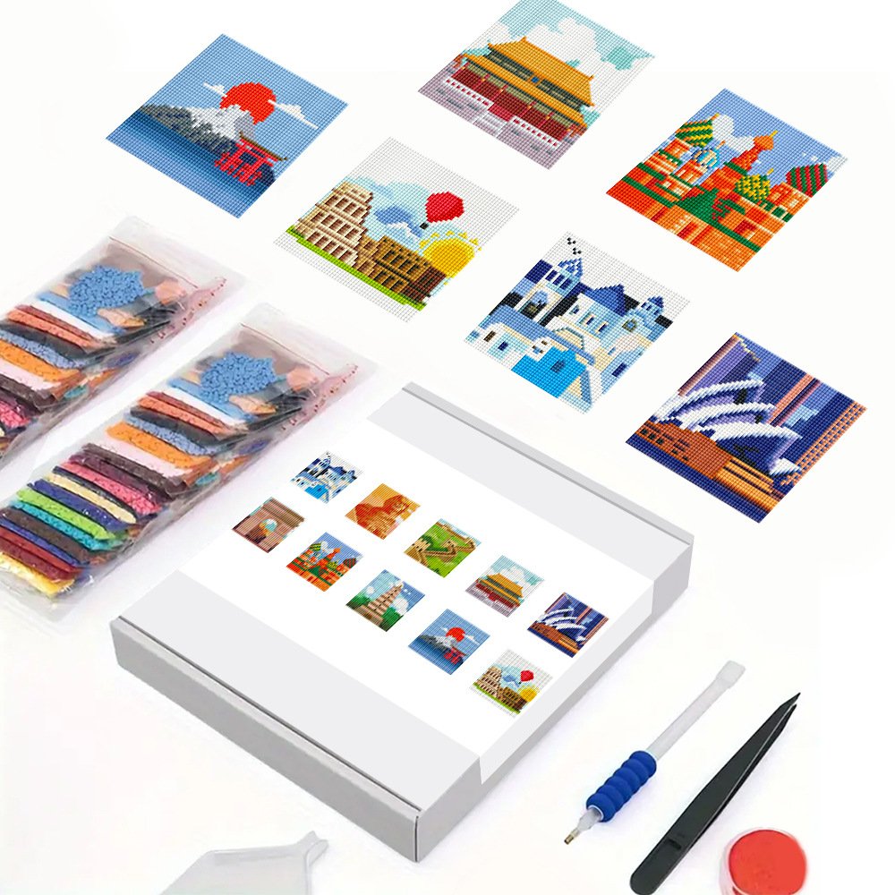 10pcs 13x13 Famouse Building Diamond Embroidery Picture 5D Diamond Painting Kits for Adults