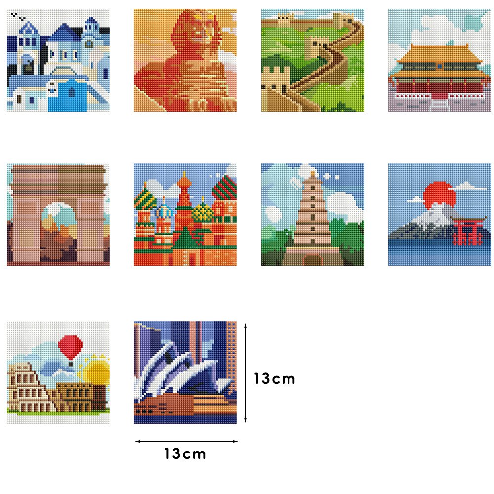 10pcs 13x13 Famouse Building Diamond Embroidery Picture 5D Diamond Painting Kits for Adults