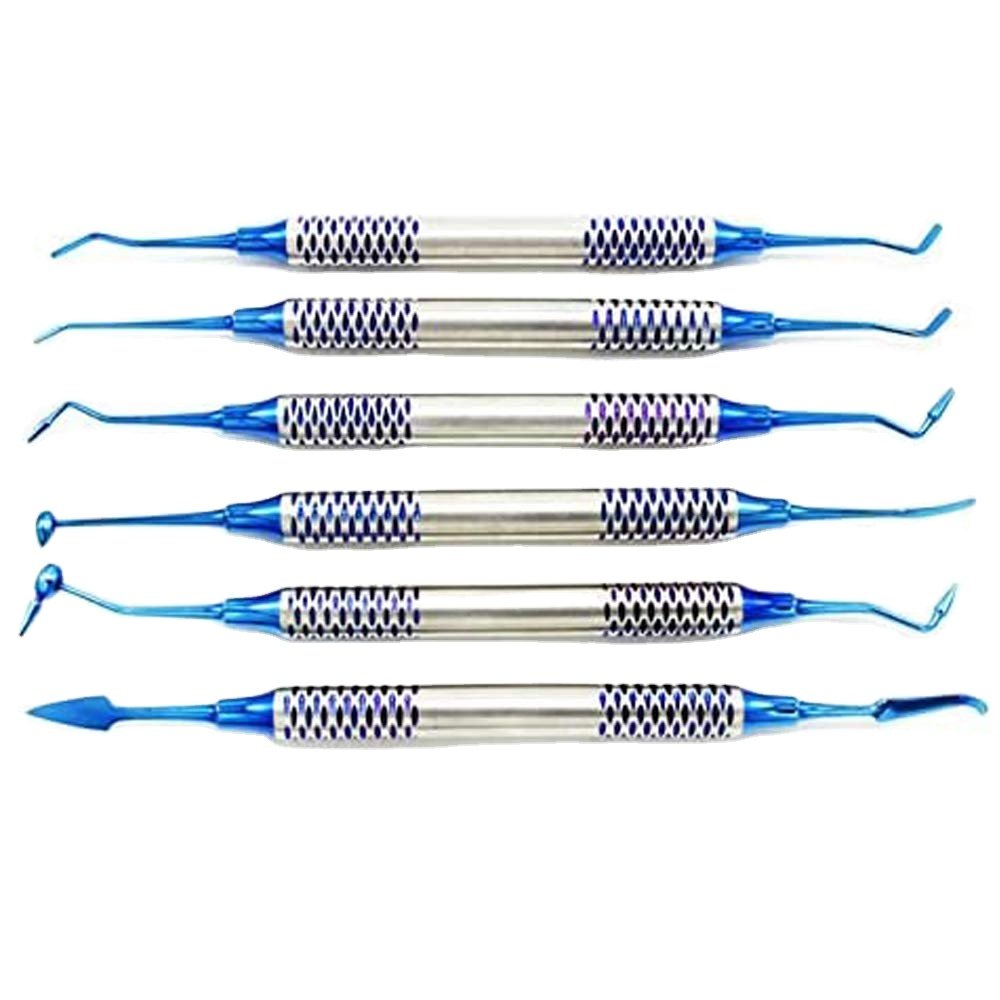 6Pcs Dental Composite Resin Filling Spatula Titanium plated Head Resin Filler Set thick handle Restoration set Dental Instrument