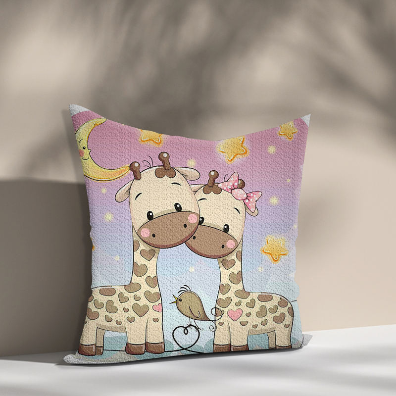 Two cute cartoon giraffes on a hearts diamond painting pillow case 5D DIY mosaic diamond painting cushion case